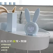 萌兔定時夜燈+鬧鐘 聲控/伴睡燈/溫度/日期 USB充電湖藍色