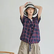 【慢。生活】窗格紋薄款假兩件上衣 8008　FREE藍色