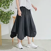 【慢。生活】鬆緊腰帶寬襬棉料長裙 K6502　FREE黑色