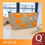 uhplus Q-plus寬底筆袋- 小狐狸(灰橘)