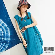 【潘克拉】手工織線無袖繭型連身裙 TM1044 FREE藍色