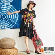 【潘克拉】軟性潑漆手繪純棉束腰洋-大象 TM602 FREE黑色