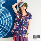 【潘克拉】電繡領花卉圖案上衣 TM1068 FREE藍色