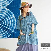 【潘克拉】藍染海浪印花中長落肩罩衫 TM1079 FREE藍色
