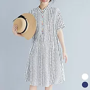 【A.Cheter】加勒比海拉丁音符風條紋涼夏棉麻短袖洋裝#j104161F白