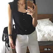 【Jilli~ko】復古方領無袖背心襯衫 J6802　FREE黑色
