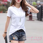 【Lockers 木櫃】慵懶小性感經典裝飾扣圓領棉T恤-3色白色