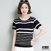 【Jilli~ko】夏季條紋薄款鏤空針織衫 J6744　FREE黑色