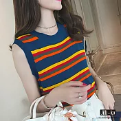 【Jilli~ko】夏季復古撞色條紋針織背心 J6813　FREE淺藍