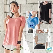 【BODYAIR嚴選】寬版柔軟透紋短袖上衣(運動.健身.慢跑)S黑