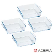 【ADERIA】日本進口圓角型微波玻璃烤盤-4件組