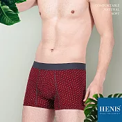 【HENIS】時尚圓點棉織 立體貼身四角內褲M暗紅