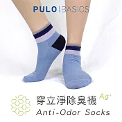 【PULO】穿立淨除臭拼接色塊短襪-藍M