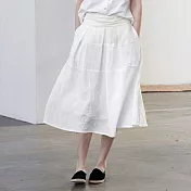 旅途原品_頌_原創設計亞麻絲棉拼布半身裙 M/L/XL　M白色