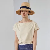 旅途原品_晴天_原創設計純棉肌理一字領T恤 M/L/XL　M米白色