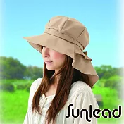 Sunlead 日系馬尾寬緣護頸透氣抗UV防曬圓頂遮陽軟帽 (拿鐵色)