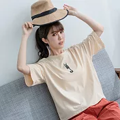 【慢。生活】貓咪垂尾巴刺繡短袖T 1102　FREE杏色