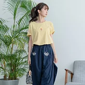 【慢。生活】小豬刺繡純色短袖T 8039　FREE黃色