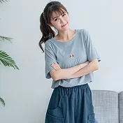 【慢。生活】狗頭刺繡純色短袖T 8035　FREE藍色