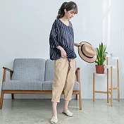 【慢。生活】視覺條紋寬版上衣 2520　FREE藍色