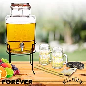 【日本FOREVER】夏天必備派對玻璃果汁飲料桶(含桶架)5L贈把手玻璃杯(二入)