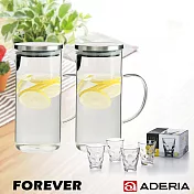 【日本FOREVER】耐熱玻璃水壺 1L(手柄圓型款) 2入套組贈玻璃水杯四件套組