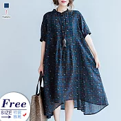 【A.Cheter】佛羅倫斯歐利大道藝術格紋寬鬆冰絲棉洋裝#j104325F藍