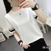 【Jilli~ko】配色短袖冰絲針織T恤 J6800　FREE白色