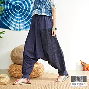 【潘克拉】梵文圖騰束腰飛鼠褲 TM1023 FREE藍色