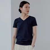 旅途原品_素_原創設計漢麻斜襟T恤 M/L　M深藍色