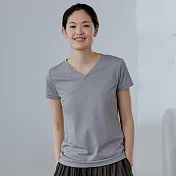 旅途原品_素_原創設計漢麻斜襟T恤 M/L　M灰色