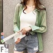 【MsMore】韓國時尚輕薄涼透柳樹紗防曬襯衫外罩#j104364M綠