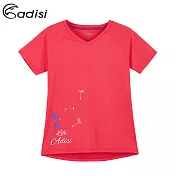 ADISI 女輕量消臭圖騰超透氣排汗衣AL1911021 (S-2XL) / 吸濕快乾、輕薄透氣、彈力S櫻桃紅