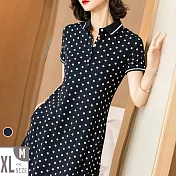 【MsMore】法國香榭百貨氣質款水玉點點POLO衫洋裝#j104359XL藍