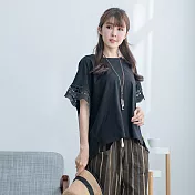 【慢。生活】鏤空中磅落肩寬版T恤 8063　FREE黑色