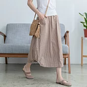 【慢。生活】鬆緊腰文藝直條長裙 11708　FREE卡其