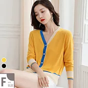 【MsMore】法國香檳線條撞色風尚輕薄空調針織短外罩#j104450F黃
