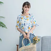 【慢。生活】不規則色塊印花薄款上衣 35108　FREE白色