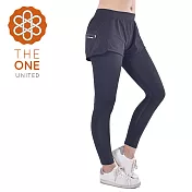 【The One】側邊拉鍊 假兩件運動九分褲/瑜珈褲S黑色