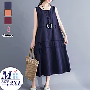【A.Cheter】日本小樽多姿寬鬆棉麻舒爽背心洋裝#j104454XL藏青