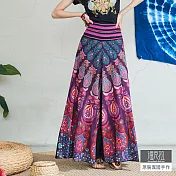 【潘克拉】印度花繡線腰頭寬口褲 TM1013 FREE孔雀桃紫