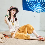 【潘克拉】鬆緊腰石洗染飛鼠短褲 TM1083 FREE黃色