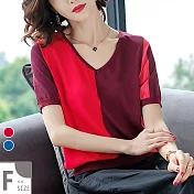 【MsMore】義大利名品夫人高雅涼爽針織短袖上衣#j104486F紅