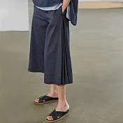 旅途原品_小步舞曲_原創設計雙色色織棉麻裙褲 M/L　M深藍色