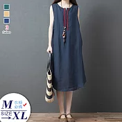 【A.Cheter】瑞士鄉村格林德瓦森林浴舒爽棉麻背心洋裝#j104492M藍