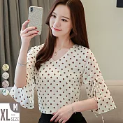 【MsMore】韓國芭比佳人冰涼滑絲拉芭五分袖雪紡上衣#j104495XL米杏