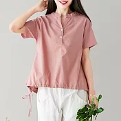 【NUMI】森-文藝純色系帶休閒上衣-共2色-52189(M-2XL可選)2XL粉紅色