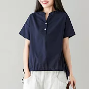 【NUMI】森-文藝純色系帶休閒上衣-共2色-52189(M-2XL可選)2XL藏青色