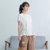 【慢。生活】抓皺造型簡約T恤 563　FREE白色