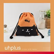 uhplus 迷你束口袋-喵・日常 貪吃鬼(野橙橘)
